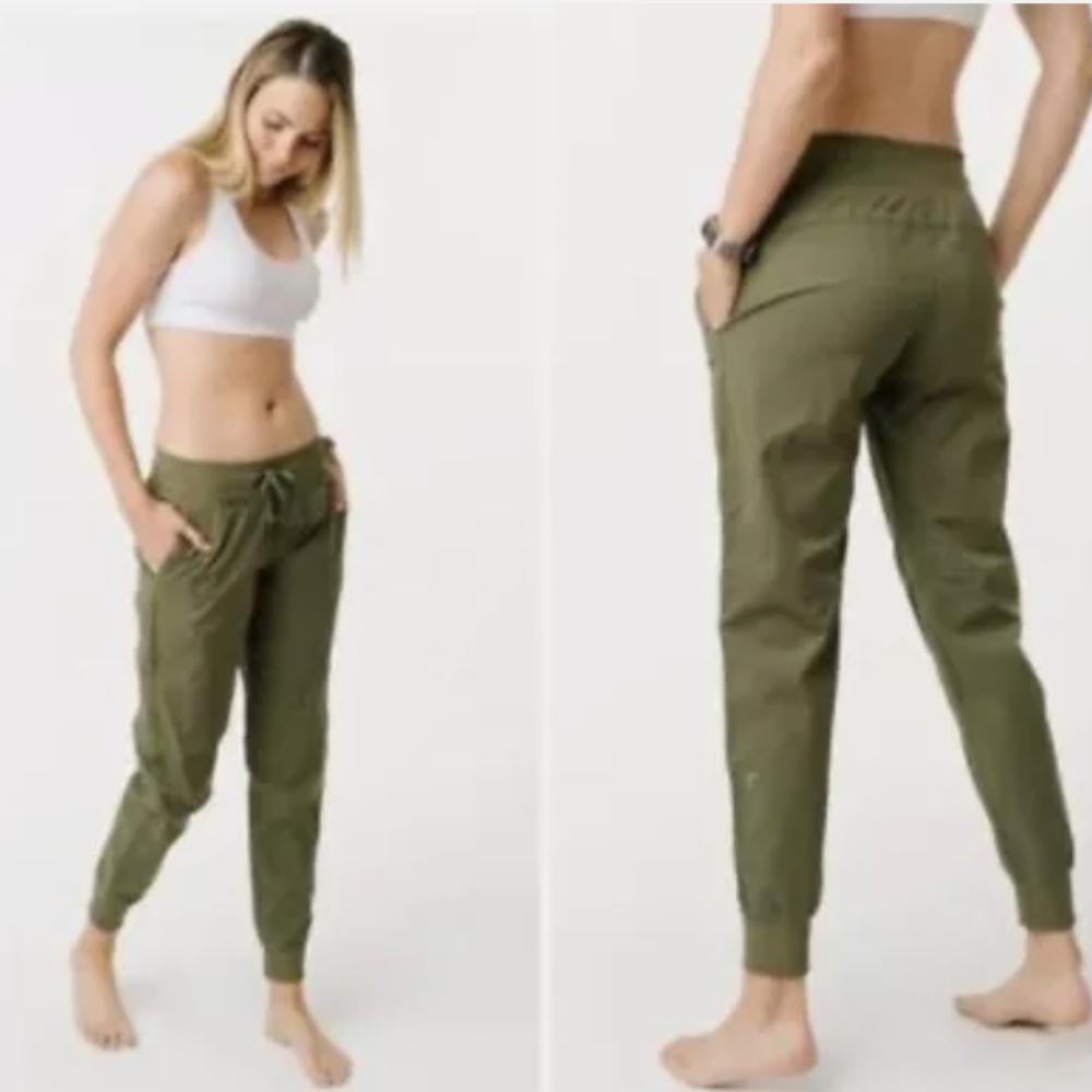 Zyia Olive Green Relaxed Fit Trail Jogger Pants w/ Drawstring Waist. Activewear